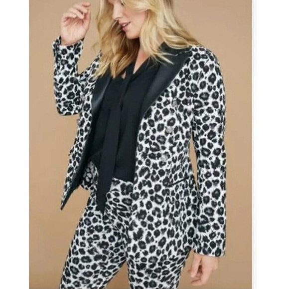 NWT Lane Bryant Leopard Print Blazer Jacket Black & White Womens Plus Sz 22 (2X) - Picture 2 of 11